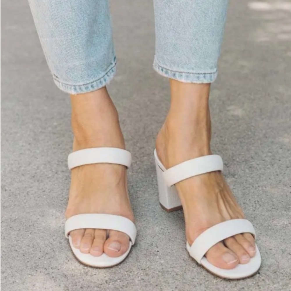 Soludos Strappy Block Heel Sandal White Leather Chunky Heels Mule Euro summer